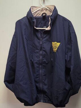 Vantage Windbreaker Jacket Mens XL Navy 1960 Crest Embroidered Hidden Hood